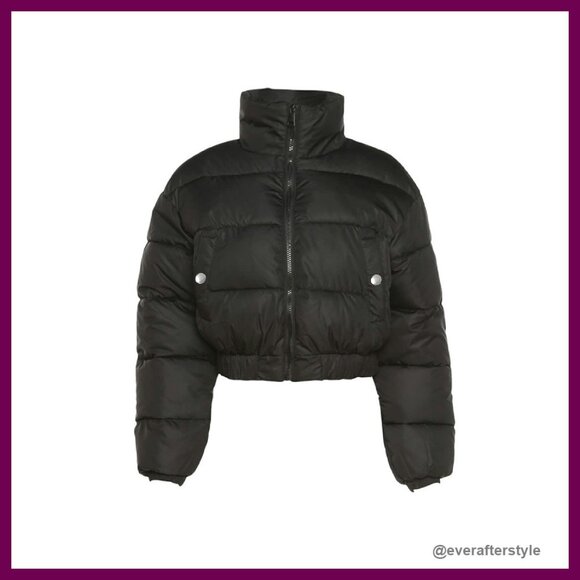 Cropped Quilted Puffer Jacket Chic Minimal Lightweight Outerwear Coats